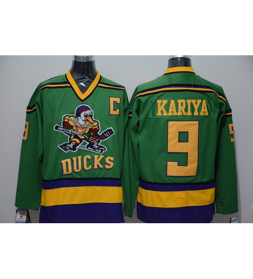 Anaheim Mighty Ducks 9 Paul Kariya Movie Hockey Jersey Green C Patch